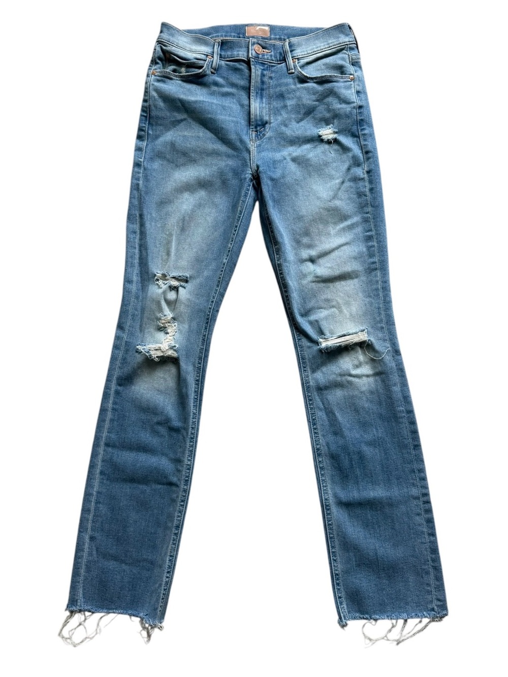 Mother Dazzler Ankle Fray Straight Leg Jean Womens 26 Blue Mid Rise Stretch Fit